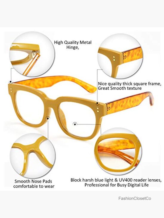 Retro Square Thick Frame Blue Light Blocking Reading Glasses Anti Glare main image 4